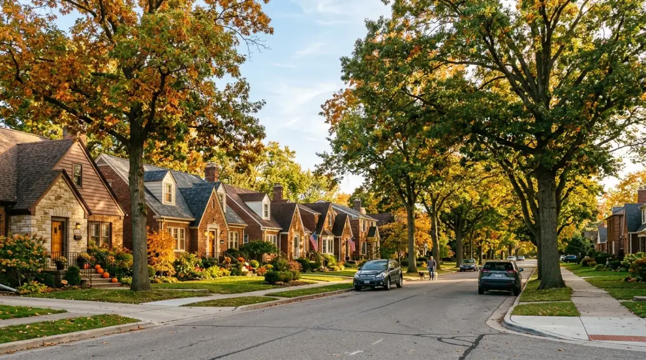 A tree-lined Downriver Michigan neighborhood street